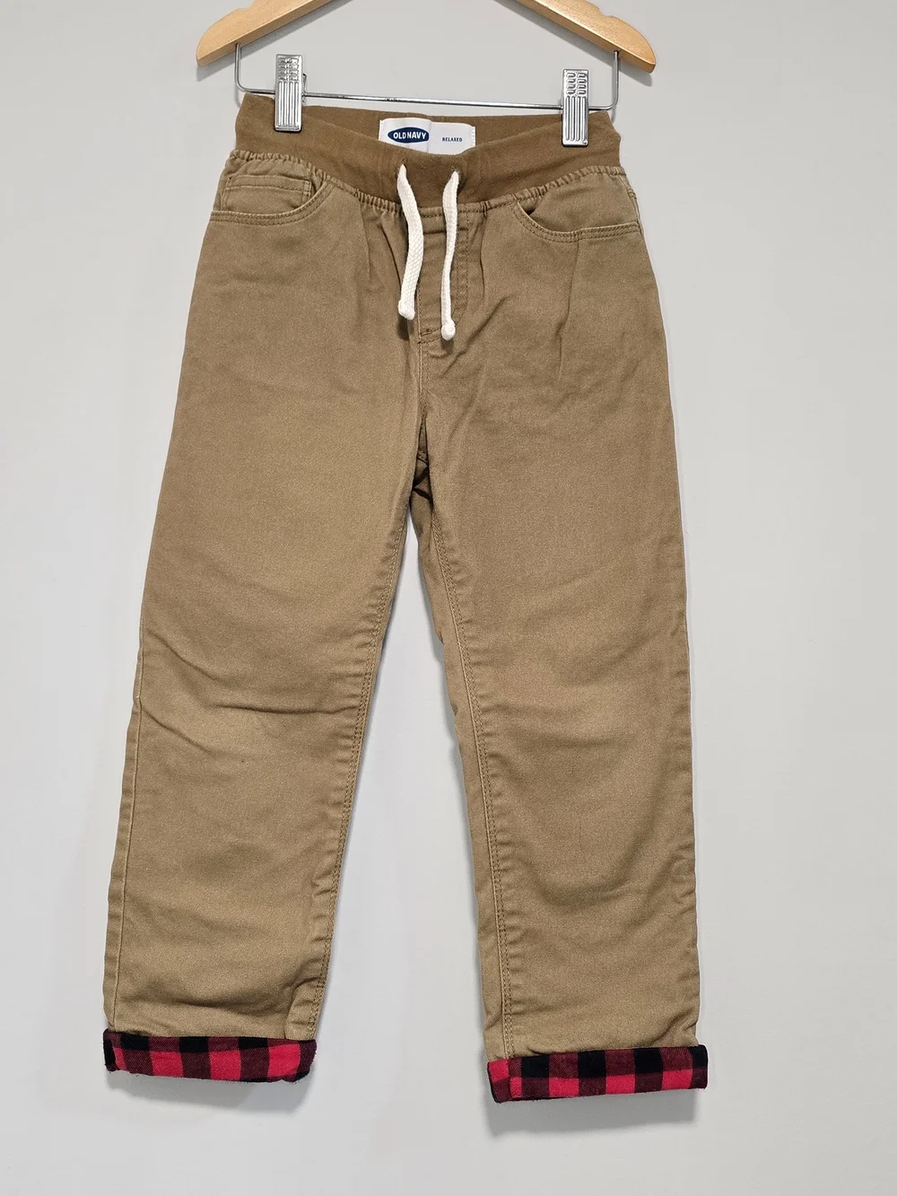 Old Navy Fully Lined Boys' Tan With Plaid Drawstring Pants. Back To School.
